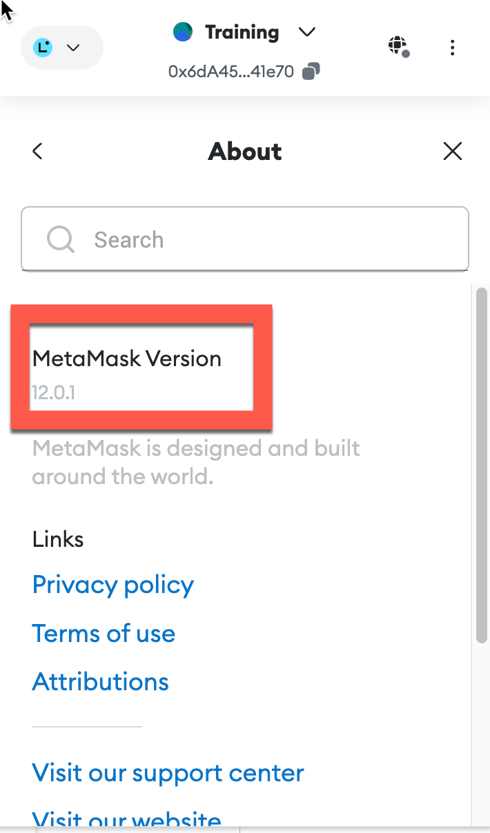 MetaMask version