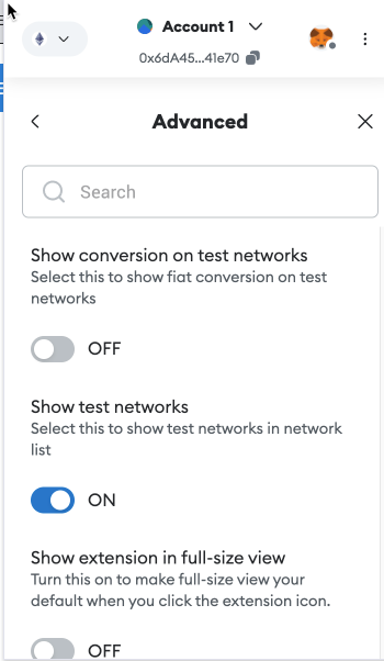 Turn on show test networks